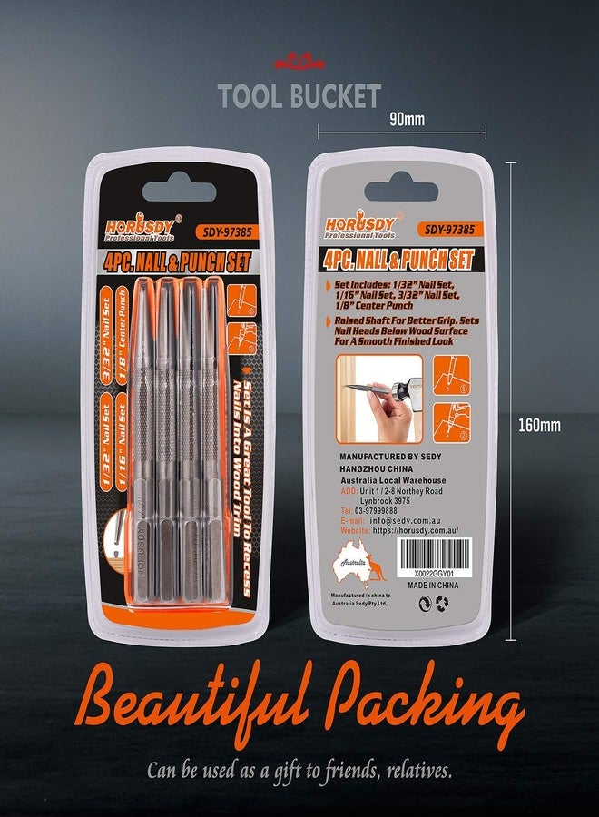 HORUSDY Professional 4-Piece Nail Setter and Centre Punch Set, Steel Construction, 1/32-3/32 Inch Nail Sets, Textured Grip, Wood Working Tools - Image 2